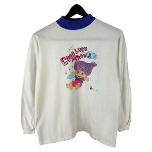 Vintage 1992 Good Luck Trolls Russ Cartoon Promo Long Sleeve Shirt Size S